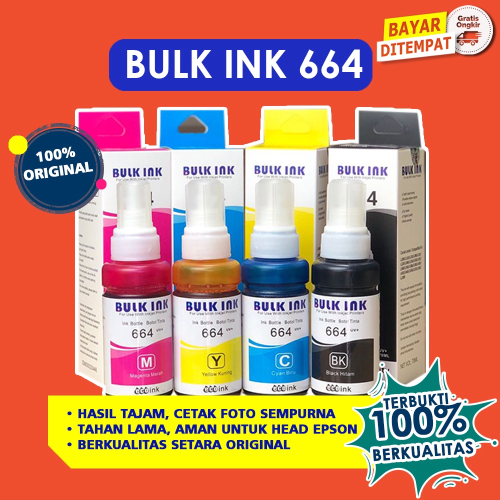 Tinta Epson 664 Original Bulk Ink L121 L120 L360 L310 L220 L210 L300 L200 L1300 Aman Untuk head