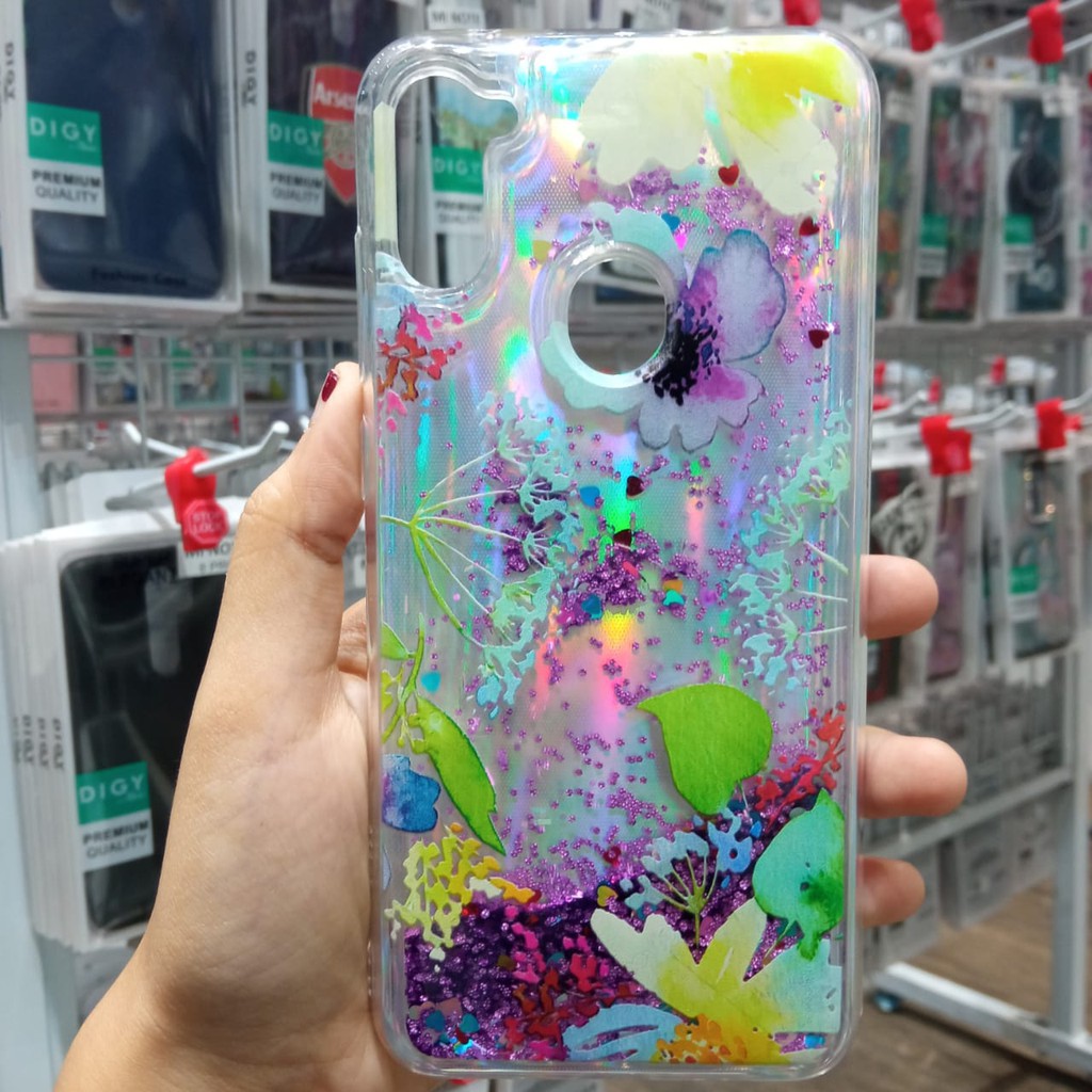Case hp import murah Samsung  A11 = M11 Glitter Dynamic Liquid Quicksand Case Motif cewe heart bts