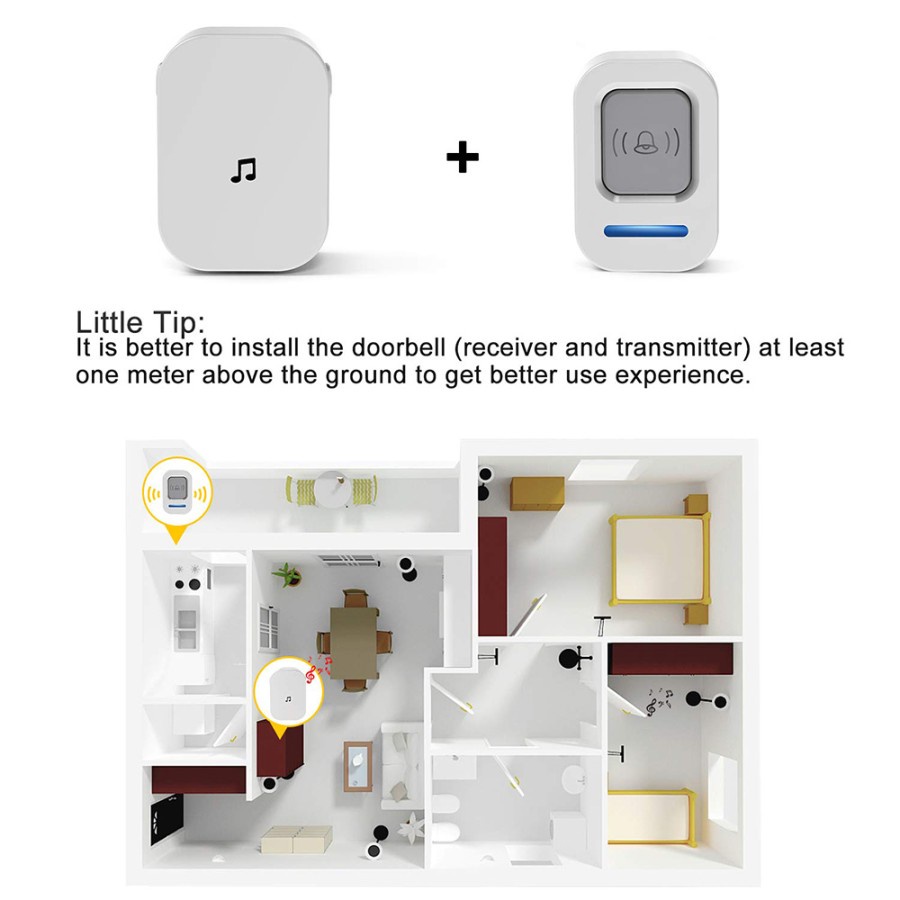 Bel Rumah Wireless Door Bell Waterproof Pintu 1 Receiver