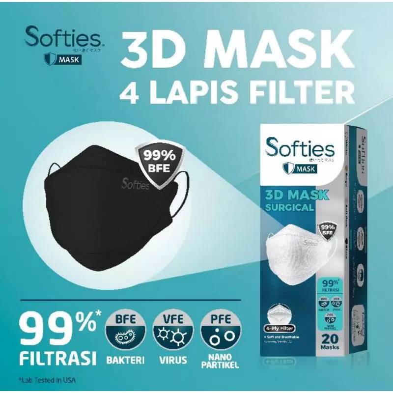 Softies Surgical Mask Masker 3D 20s Warna Hitam