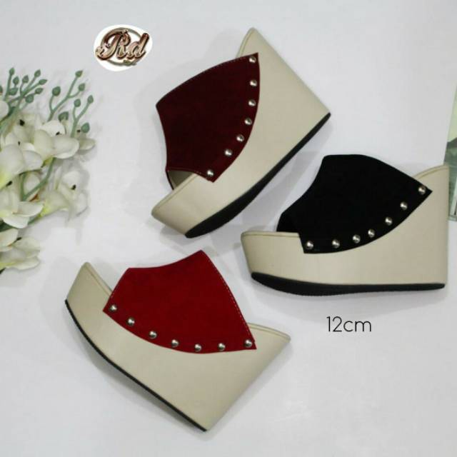 WEDGES SANDAL STUDD JAMUR LUCU MURAH TINGGI 12CM SEND PESTA UNDANGAN SANTAI GUCCI MODEL IMPORT