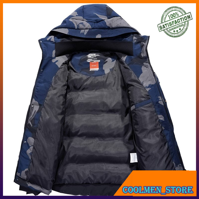 Jaket Parka Pria Original Import Winter Thick Warm Jacket Men's Hooded Cotton-Padded Camouflage