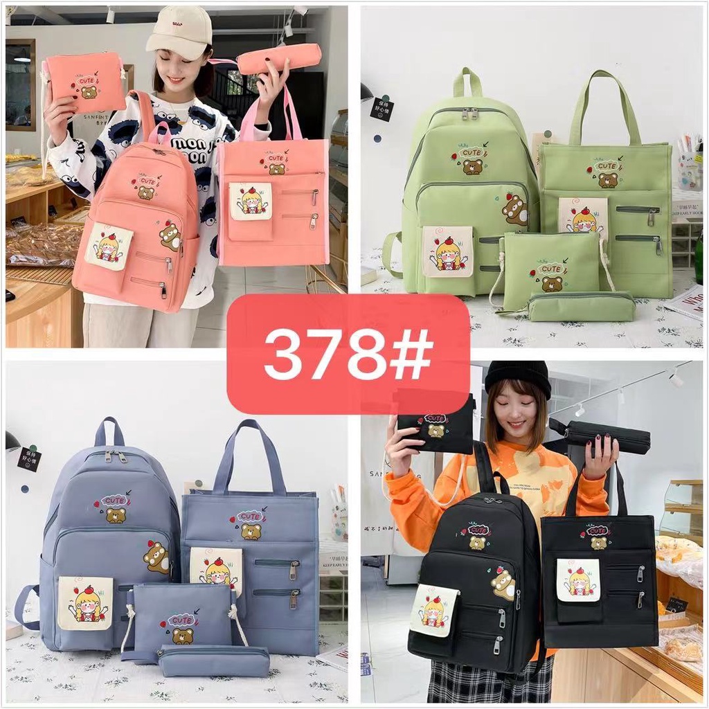 SET 5 STYLISH KOREAN BAGPACK FREE BONEKA / TAS Fashion KOREA KEKINIAN HADIAH BROSS STICKER 5in1 / Tas SET KOREA + BONEKA MURAH / RANSEL IMPORT REMAJA WANITA + TAS KECIL KOTAK PENSIL / TAS SD SMP SMA KULIAH CEWEK / CUTE SCHOOL BAG / TAS ESTETIK LUCU MURAH