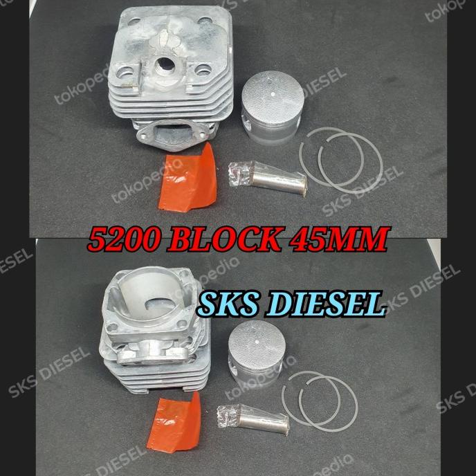 >*>*>*>*] 5200 Cylinder Block Assy Blok Boring Chainsaw Senso Mini 45mm 52cc