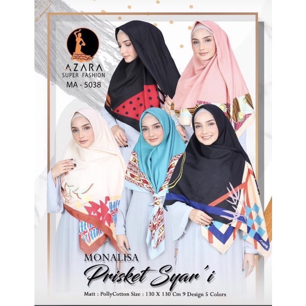 Hijab Segiempat Motif Syari Plisket 130x130 Seragam / Jilbab Syar’i Segi Empat Polycotton Monalisa A