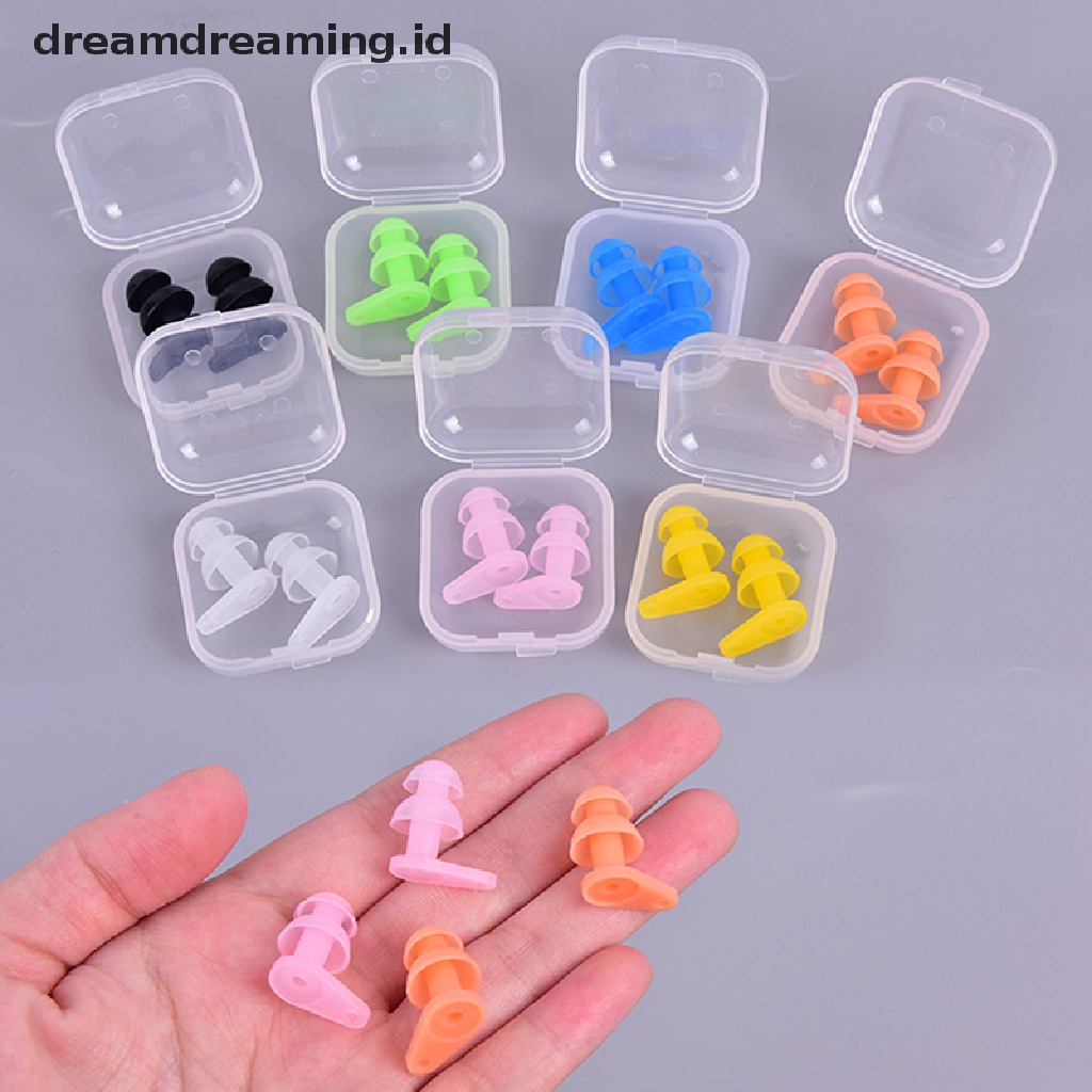 (dreamdreaming.id) 1 Pasang Earplugs / Penutup Telinga Bahan Silikon Anti Air Untuk Berenang / Olahraga Air
