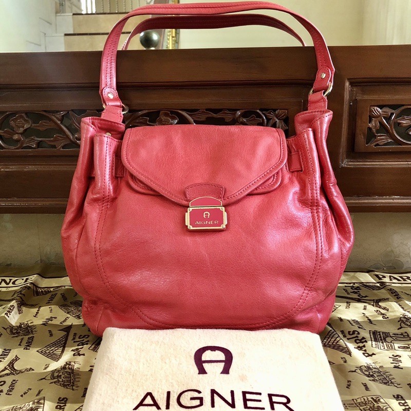tas aigner original authentic shoulder bag mulus second preloved branded kulit asli