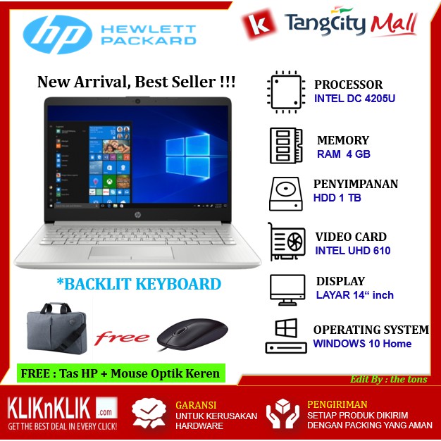 Laptop Hp 14s Cf1046tu Cf1047tu Intel 4205u Ram 4gb Hdd 1tb Win10 Shopee Indonesia
