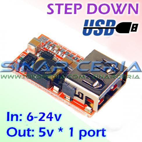 Step Down USB 1 Slot in 6-24v DC Charger Solar Panel Aki Motor Mobil sincer02 Kualitas Baik