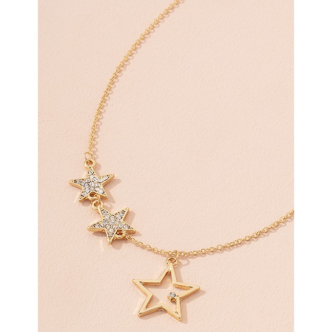 LRC Kalung Fashion Golden Diamond Star Alloy Pendant Necklace P94816