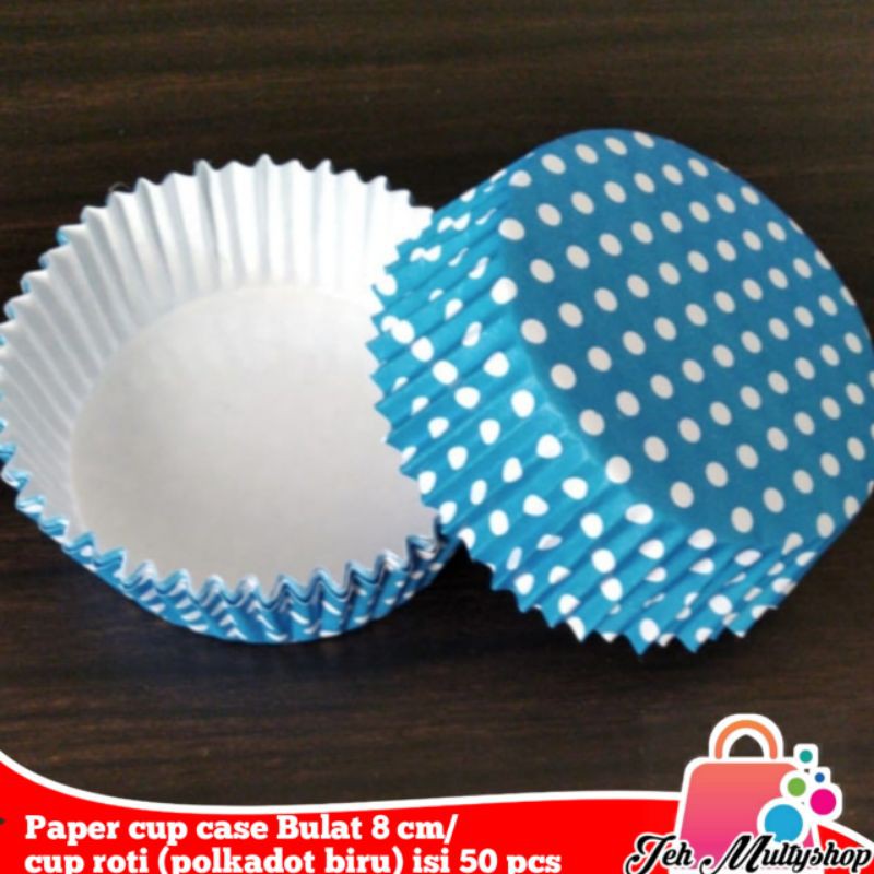 

Paper cup case Bulat 8 cm/cup roti (polkadot biru) 1 roll isi 50 pcs