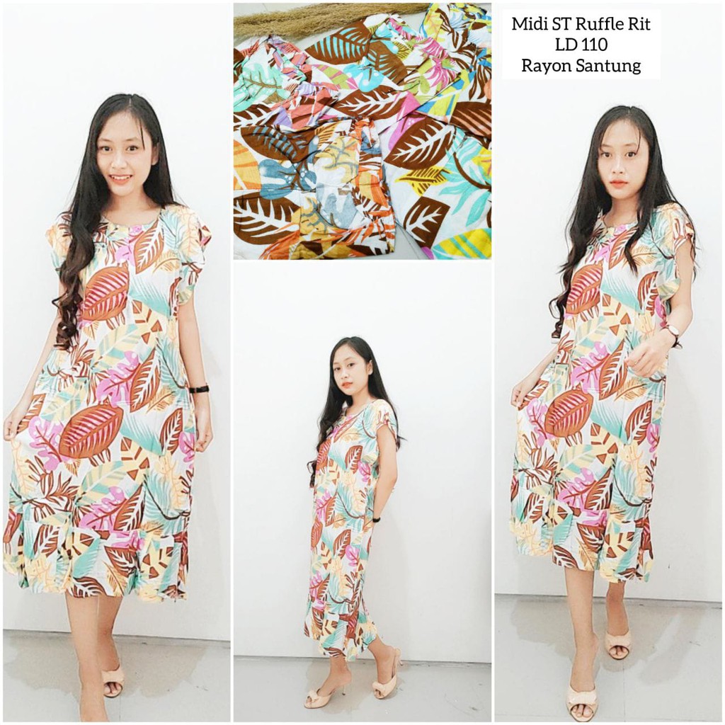 DASTER MIDI RUFFLE RIT STD  VIRAL BAJU TIDUR HARGA GROSIR MOTIF RANDOM SURABAYA SIDOARJO