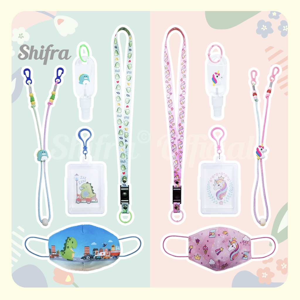 Shifra Bundling Gift Kids Paket Hadiah Anak New Normal Masker Tali Sanitizer Unicorn Dino