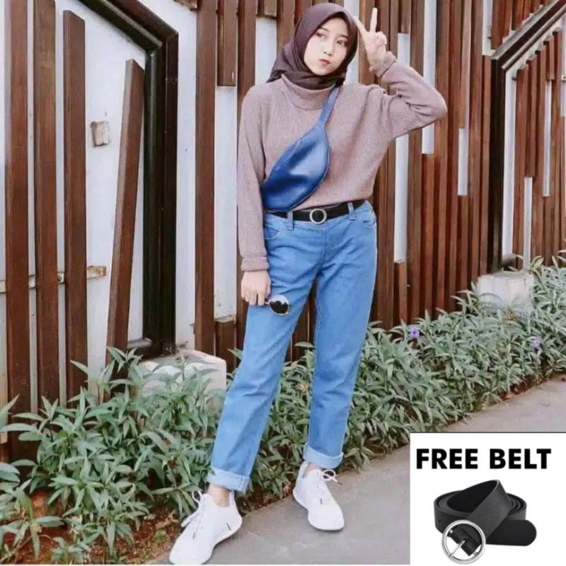 Boyfriend Plain boyfriend jeans wanita Kulot jeans