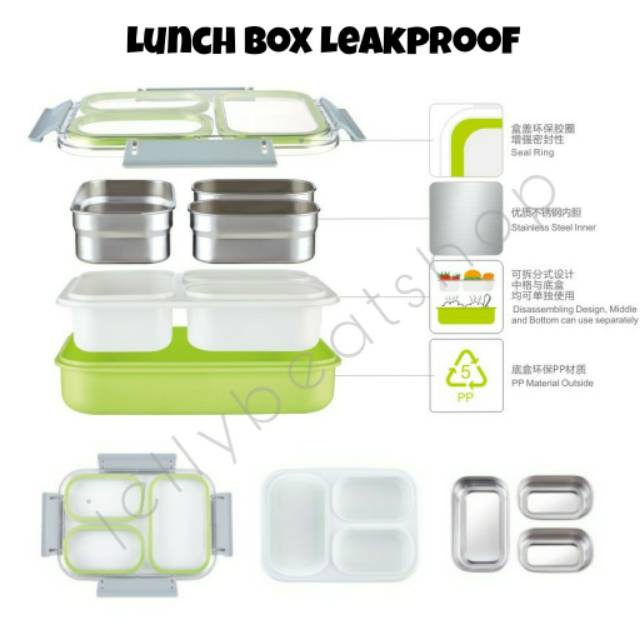 Kotak Makan Tedemei Lunch Box Leakproof Stainless Steel Kotak Makan Sekat Anti Tumpah