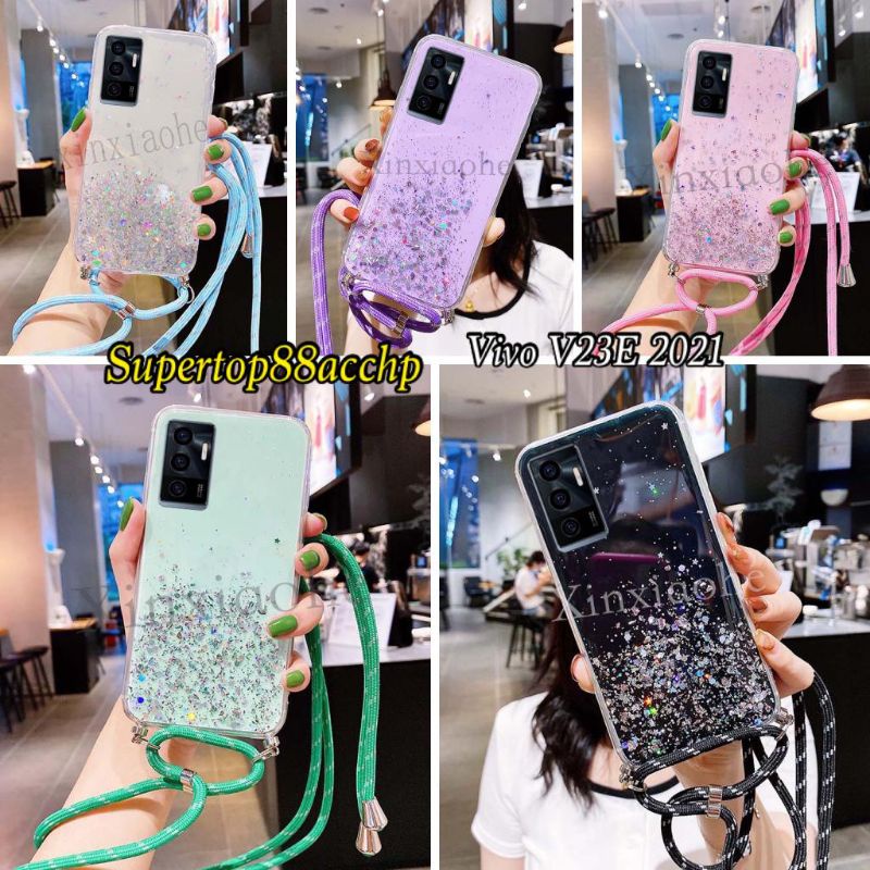 Case Tali Nagita Vivo V23E V23 5G Y15S Y01 Lanyard Glitter Gantungan