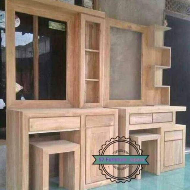 Meja Rias Laci Minimalis Jati / Meja Tolet / Cermin Jati Mentahan