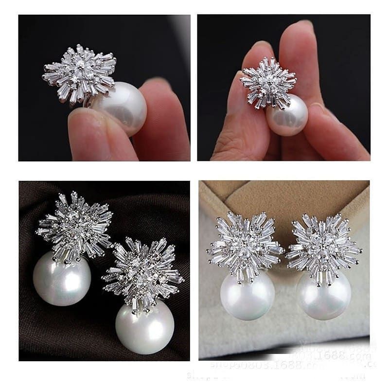 Snow pearl zirconia earring