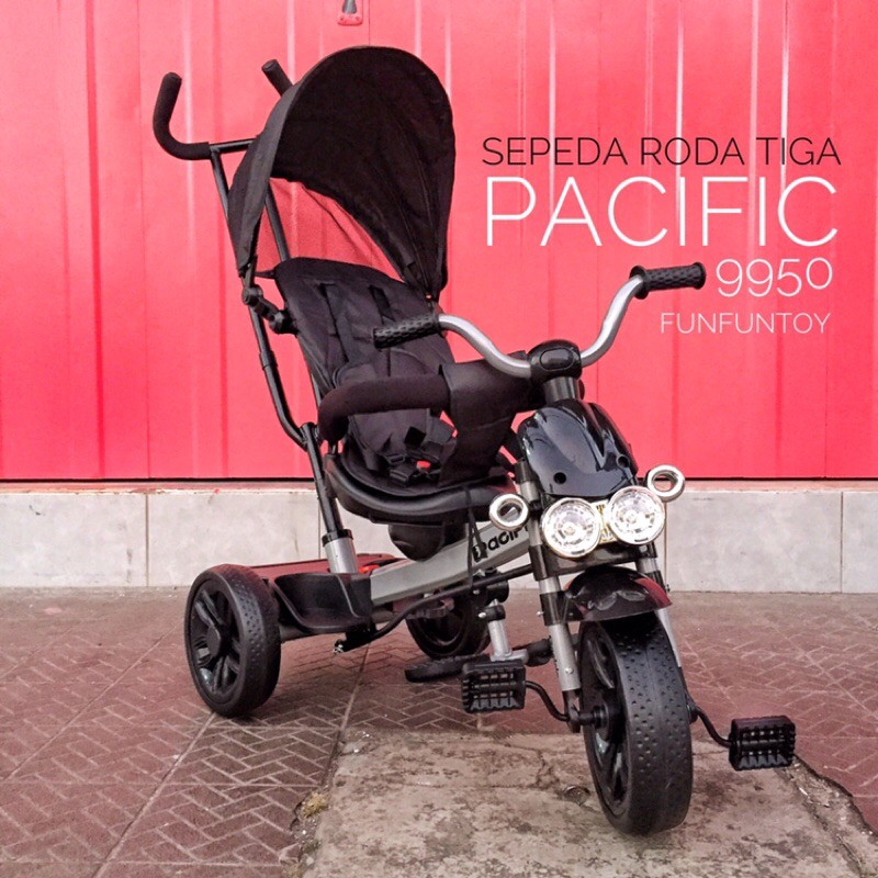 sepeda anak roda 3 pacific 9950| rebahan | kursi diputar | pengaman | musik | dorongan | kanopi