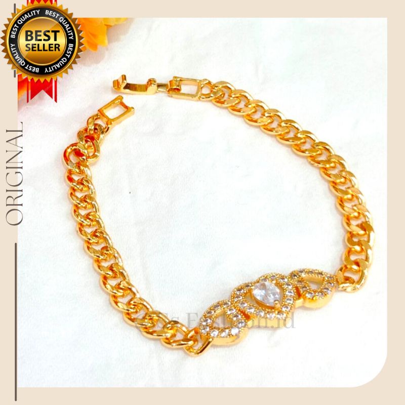 Gelang rantai motif love permata zircon anti karat anti luntur