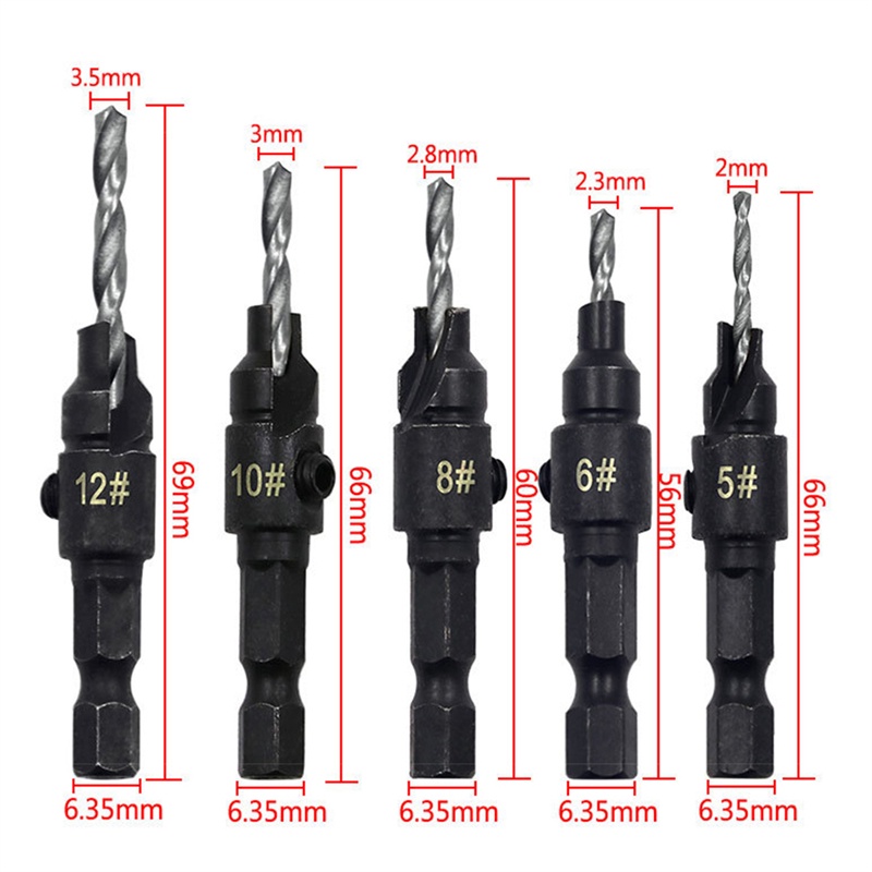 TK 4/5Pcs Wood Plug Cutter Drill Cutting Tool Drill Bit Set Drilling Pilot Holes For Screw Sizes #5 #6 #8 #10 #12 With a Wrench