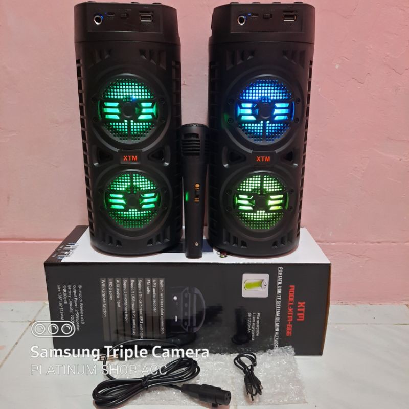 SPEAKER BLUETOOTH BONUS MIC KARAOKE/SALON AKTIF PORTABLE SUPER BASS WIRELESS SPEKER USB LED