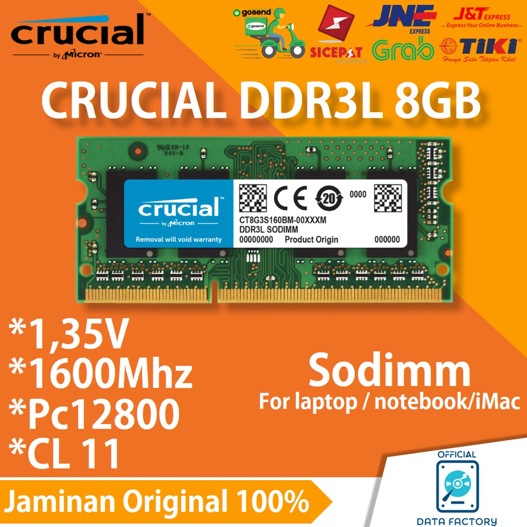 RAM LAPTOP CRUCIAL DDR3L 8GB SODIMM 1600Mhz / PC12800 DDR3 MEMORY 1.35V