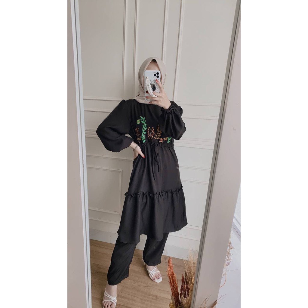 Setelan Tunik Wanita Aluna Peplum Set Celana