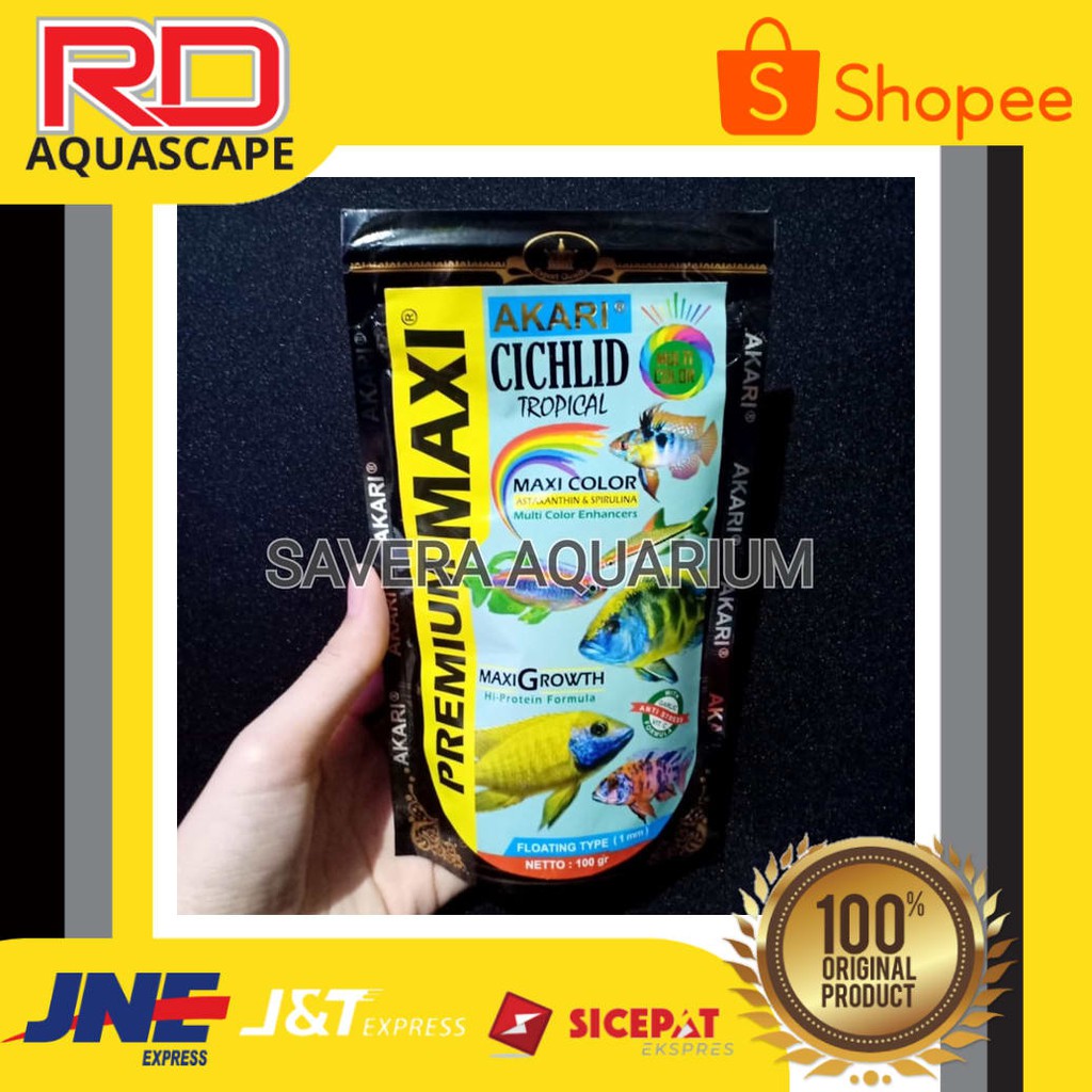 

AKARI CICHLID TROPICAL 100 gram / PREMIUM MAXI / PAKAN IKAN CICHILD ORIGINAL-GARANSI