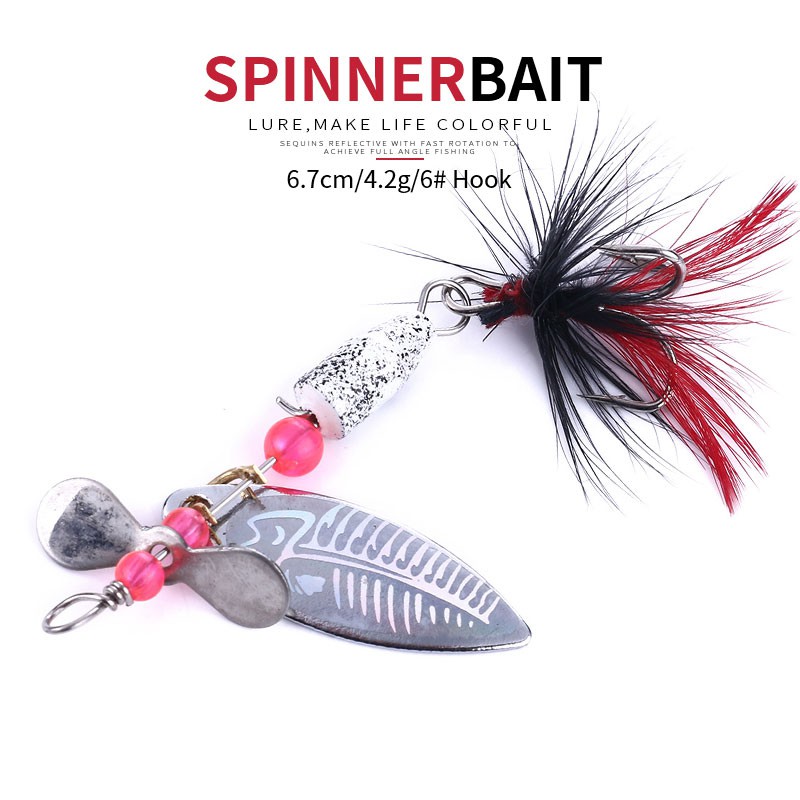 Hengjia 1Pcs Umpan Pancing Bentuk Ikan Sequin Bahan Metal dengan Bulu Fishing Lure Spoon Spinner