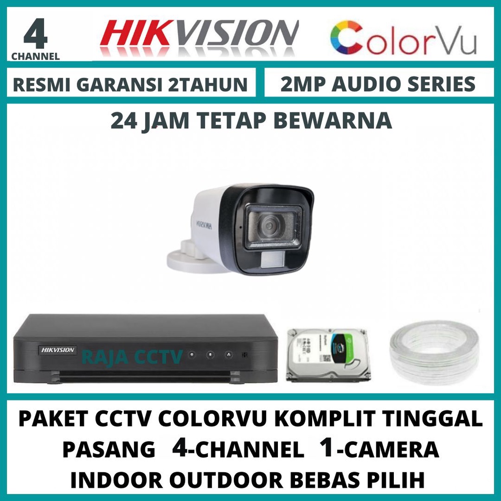 PAKET CCTV HIKVISION 2MP COLORVU 4 CHANNEL 1 CAMERA TURBO HD KAMERA CCTV COLORFUL