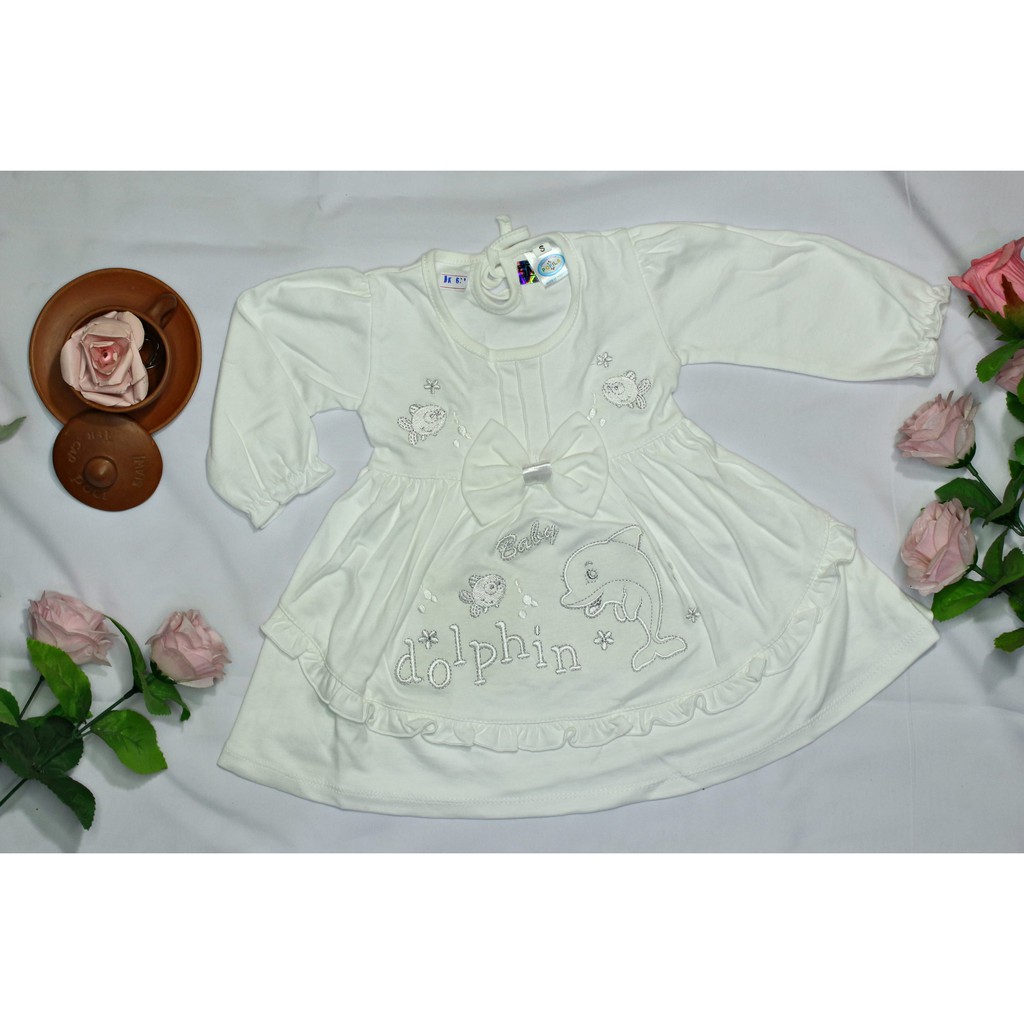 Baju Bayi Perempuan Dress Putih Akikah Aqiqah Baptis Lengan Panjang