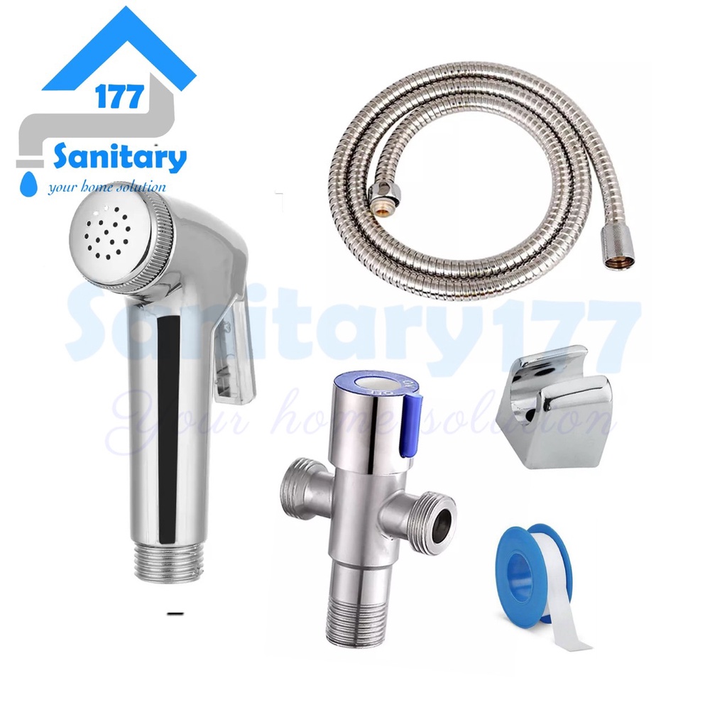 Termurah Paket bundling  shower Bidet CROM &amp; Stop kran klosed stainless 52st-Jet shower 2in1 cebok toilet complete set putih washer spray semprotan kloset closet