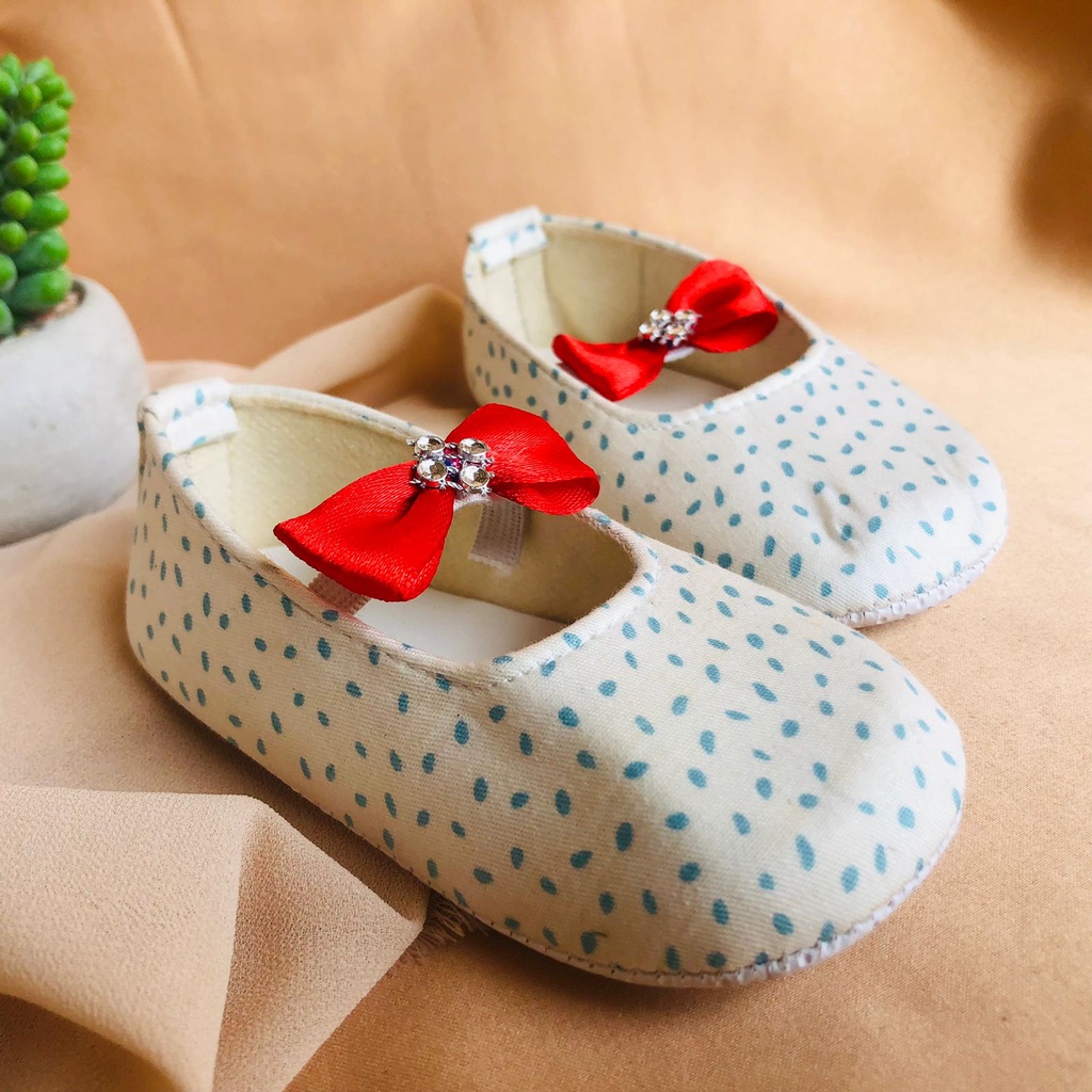 Sepatu PRE PITA Prewalker Bayi Perempuan Umur 0 Bulan - 12 Bulan Model Slip on Pita Baby Girl Lucu Murah PRE BINTIK PITA