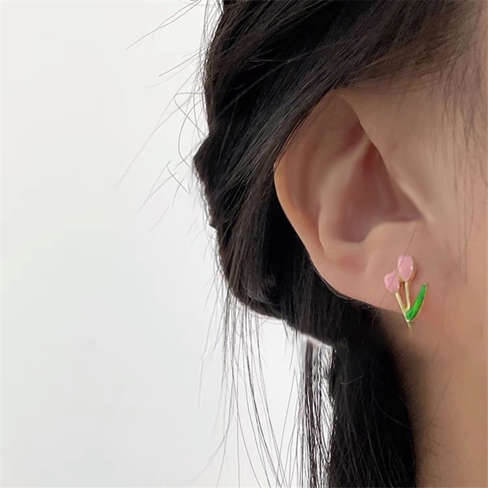 4 Pasang Anting Desain Bunga Tulip Butterfly Warna-Warni Gaya Korea Retro Untuk Wanita