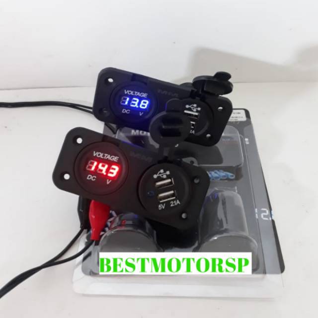 Casan HP Motor Universal Dual USB Charger Plus VoltMeter aki