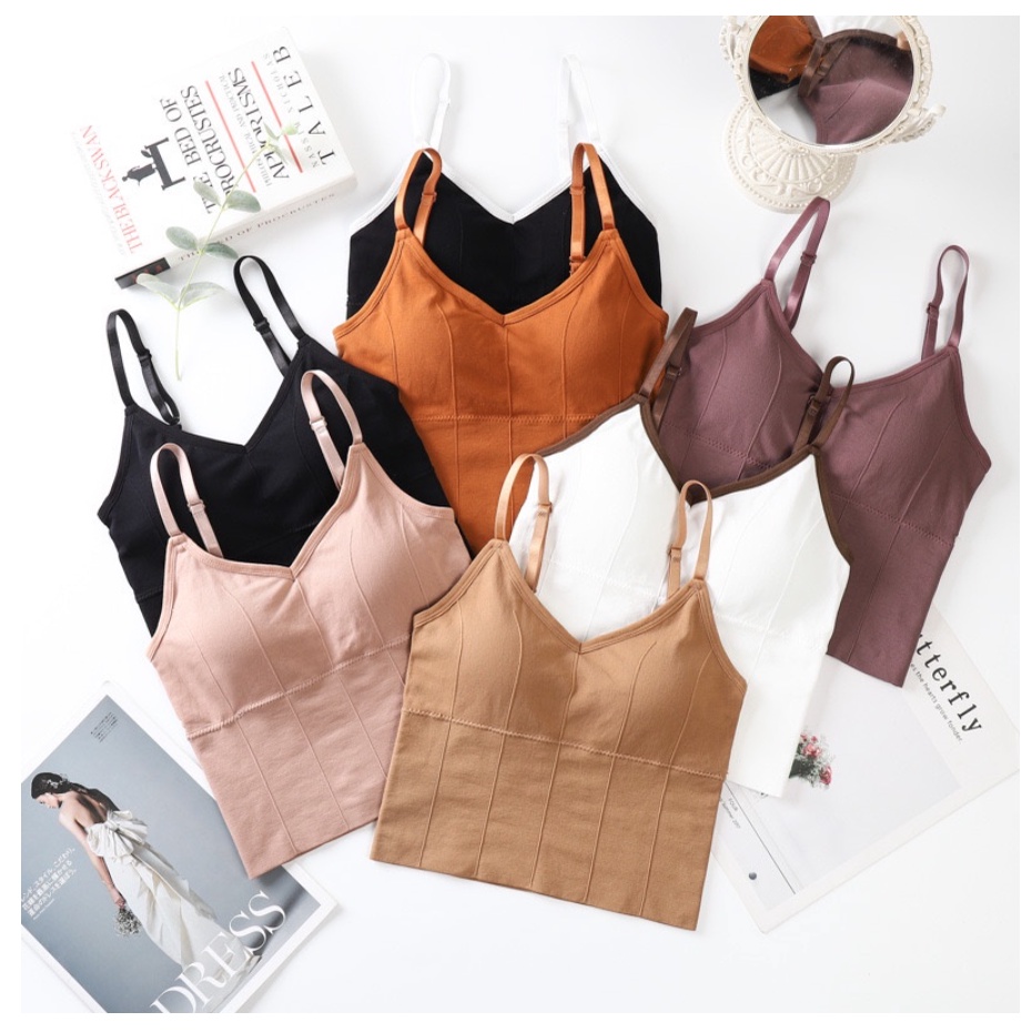 Tank Top Wanita With Bra Cup Tali Kecil / Tank Top Crop Atasan Wanita / Tank Top Basic Import Seamless