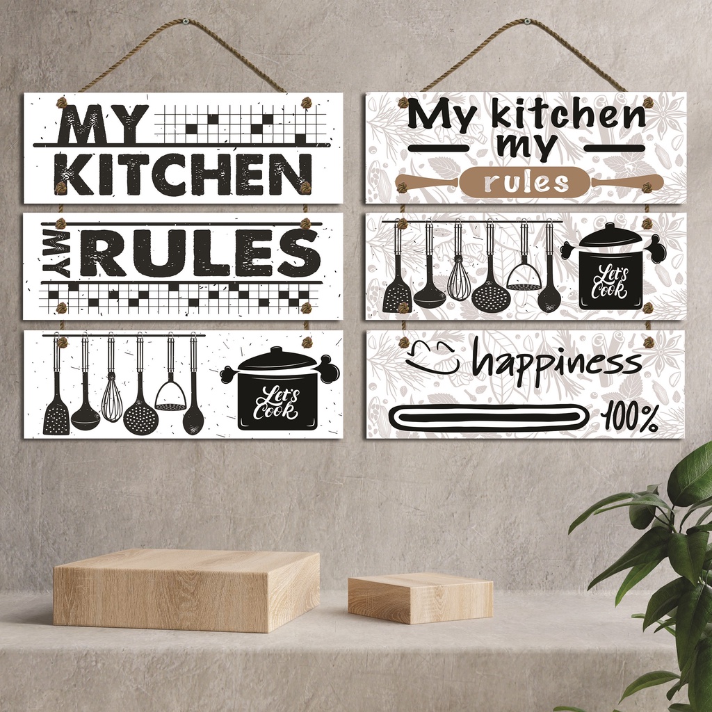 HIASAN DINDING  DAPUR KITCHEN SIGN GANTUNG MY KITCHEN MY RULES RUANG TAMU RENTENG 3 KAMAR HIASAN DINDING KAMAR RUMAH DEKORASI TALI PAJANGAN KAYU POSTER WALL DECOR DEKORASI DINDING