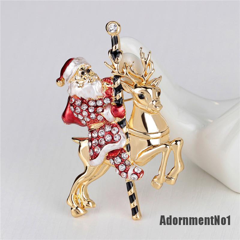 (Adornmentno1) 1pc Bros Pin Bentuk Santa Claus / Rusa Natal Aksen Berlian Imitasi Untuk Wanita