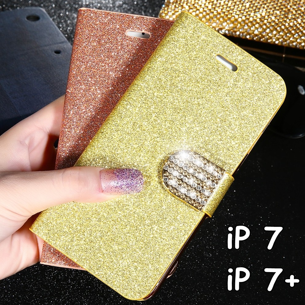 FOR IPHONE 7 - FLIP COVER WALLET STAND CASE BLING GLITTER DIAMOND LUXURY