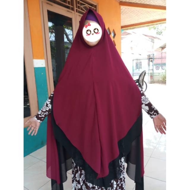 Gratis Ongkir COD Khimar Hijab Bergo Pet Antem Marun Maroon Ceruti Ceruty Dua 2 Layer Preloved