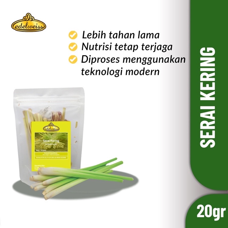 Edelweiss Daun Serai Kering  / Sereh Kering Potong Murni Refill Pack 20gr (Dried Lemongrass)