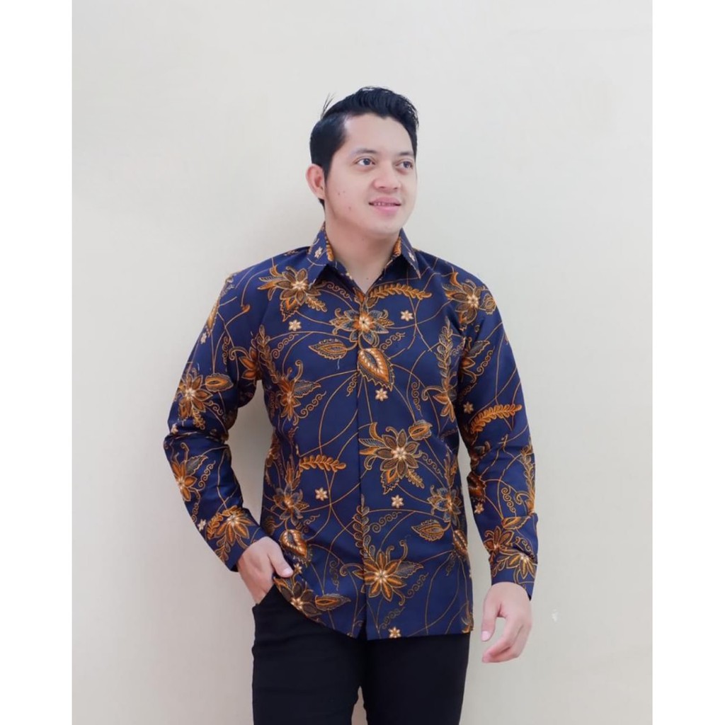 Kemeja Baju Batik Pria Lengan Panjang PREMIUM Modern LAPIS FURING Harga Produsen Murah KEMBANG EMAS