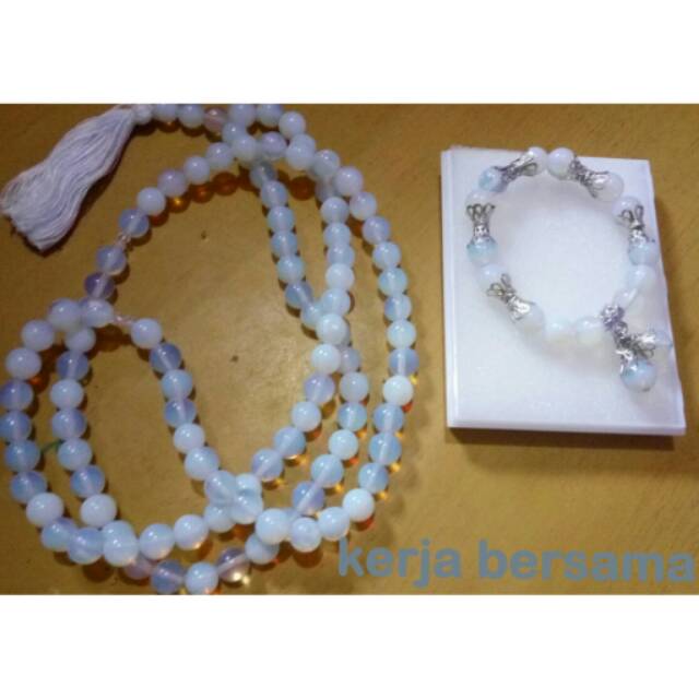 Set tasbih dan gelang batu biduri bulan