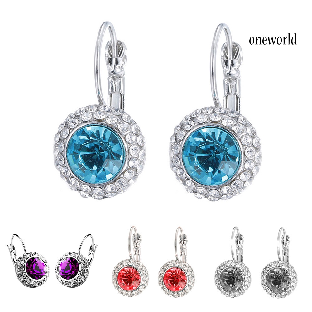 OW# Elegant Women Rhinestone Inlaid Round Dangle Leverback Earrings Jewelry Gift