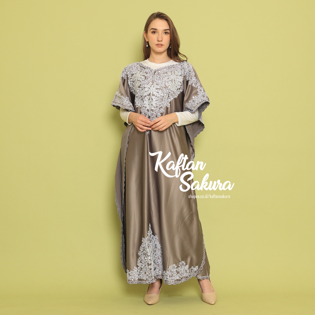 gamis mewah premium bahan satin silk dengan kombinasi payet dan bordir mewah original bykaftansakura