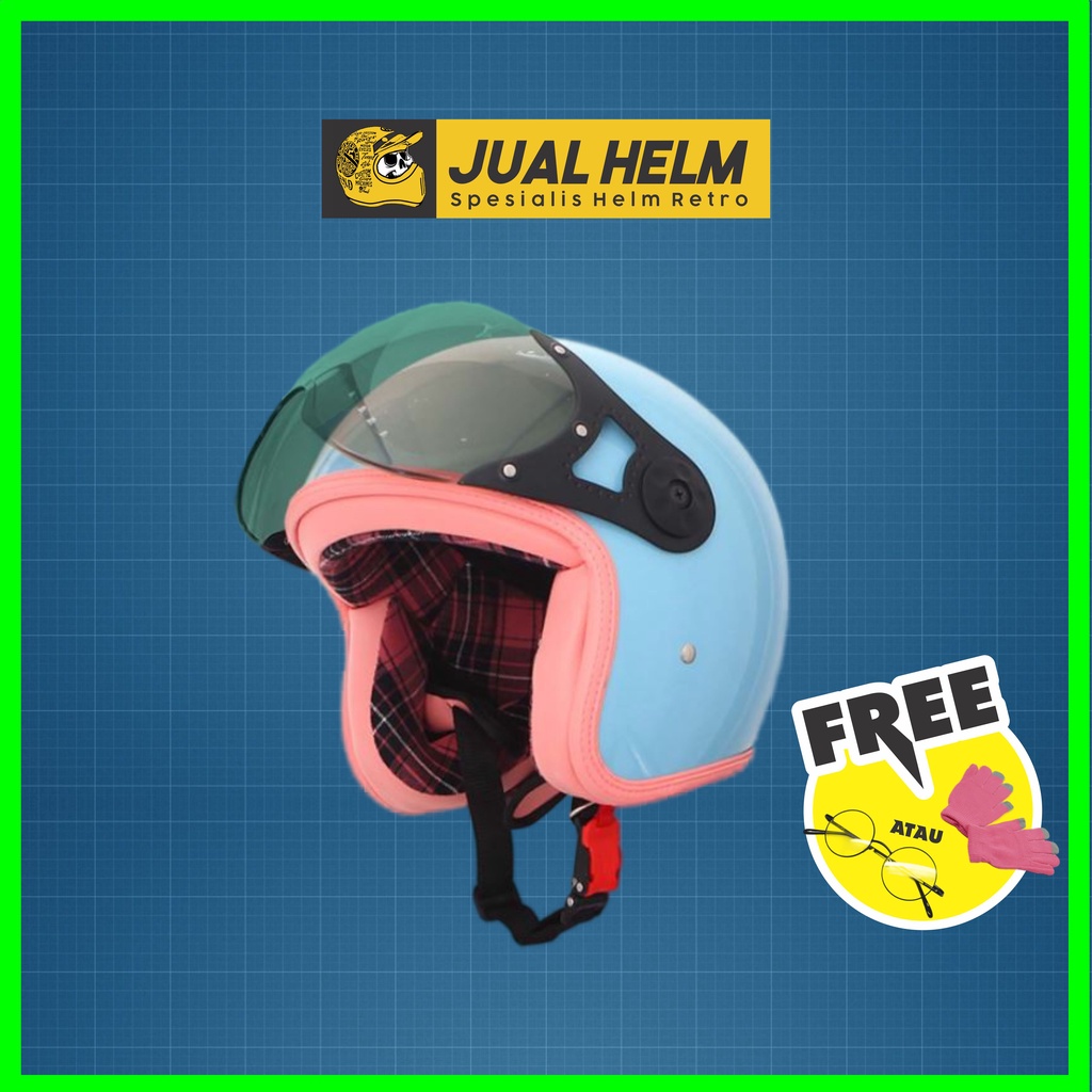 Helm Retro Wanita SADA ROSA NEW FLANEL BLUE PASTEL