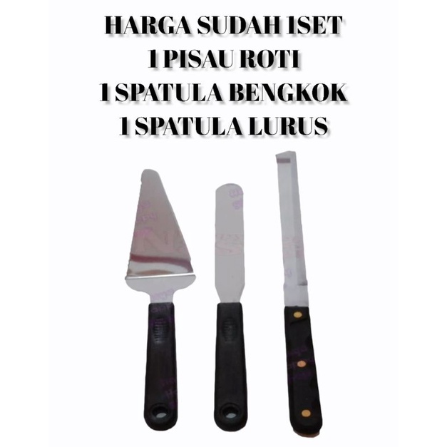 SET 3 PISAU ROTI+SPATULA LURUS+SPATULA BENGKOK PERLENGKAPAN DAPUR