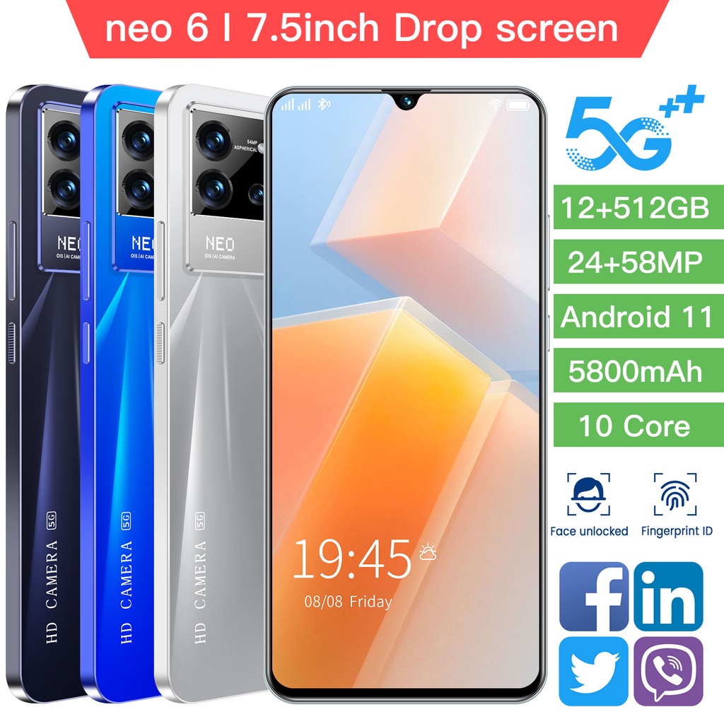 【 Bisa COD】 Handphone Neo6 Pro ultra 5G 7.5Inci Android 12GB RAM + 512GB ROM Dual Card SIM Smartphone Android Ponsel baru original Handphone murah promo cuci gudang hp murah