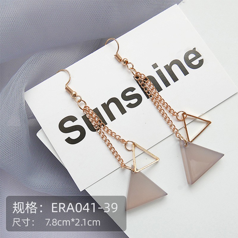 [littlecrab] Anting Wanita Korea Emas Rantai Bling Anting Elegan Simple Persegi Bujur Sangkar Putih Permata Gold Woman Earrings Emas Permata Anting Berkualitas Korean Style-5